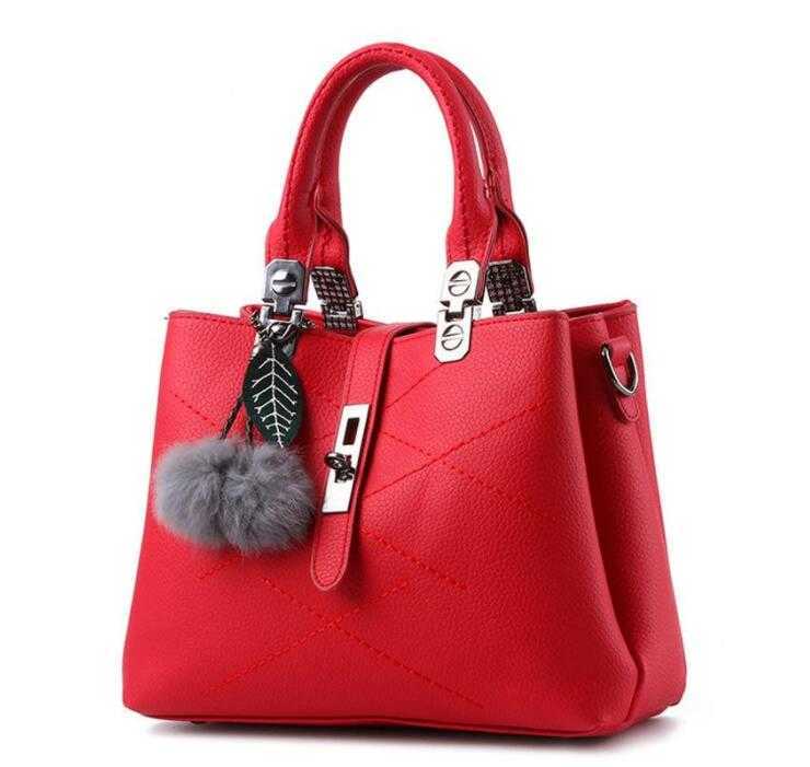 

CLASSIC FLOWER HBP Embroidery Messenger Bags Women Leather Handbags Sac a Main Ladies hair ball Hand Bag lady Tote red color, Deeppink