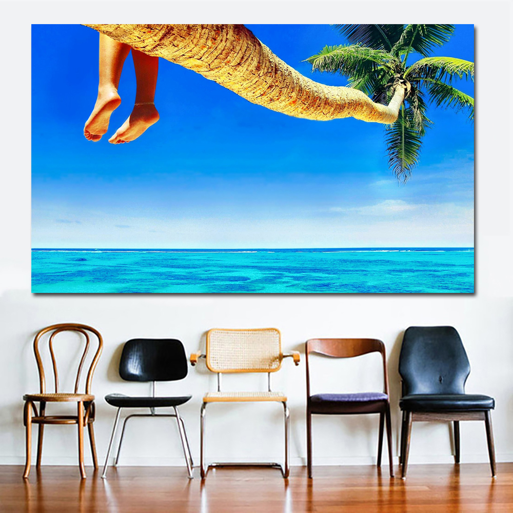 

Blue Feet Horizon Maldives Palm Tree Summer Sunny Tropical Turquoise printed Canvas Printings for Living Room