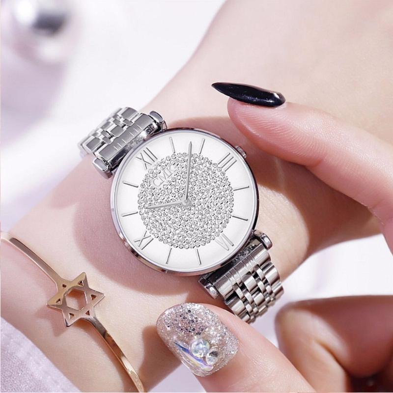 

Wristwatches Silver Watches For Women Stainless Steel Waterproof Quartz Wristwatch Fashion Diamond Relogio Feminino Clock Gift, Slivery;brown