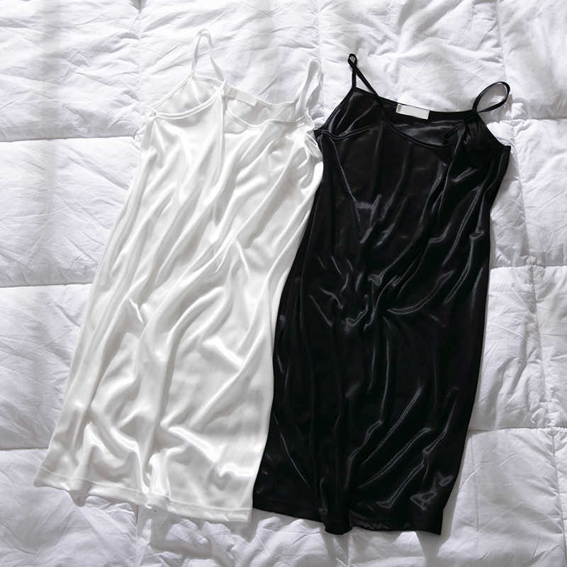 

Women Casual Sleeveless Vest Summer Silk Slip Solid Tank Tops Loose Top Camisole Female 210608, White