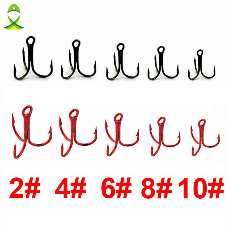 

Fishing Hooks JSM 100pcs 35647 High Carbon Steel Treble Black Red Round Bent Triple Artificial Lure Fishhooks Size 2 4 6 8 10