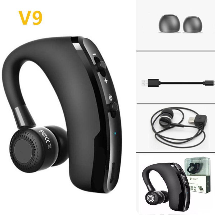 

V9 Wireless Bluetooth Headphones CSR 4.1 Business Stereo Earphones Earbuds Headset Mic Voice Control with package, Black with crystal box