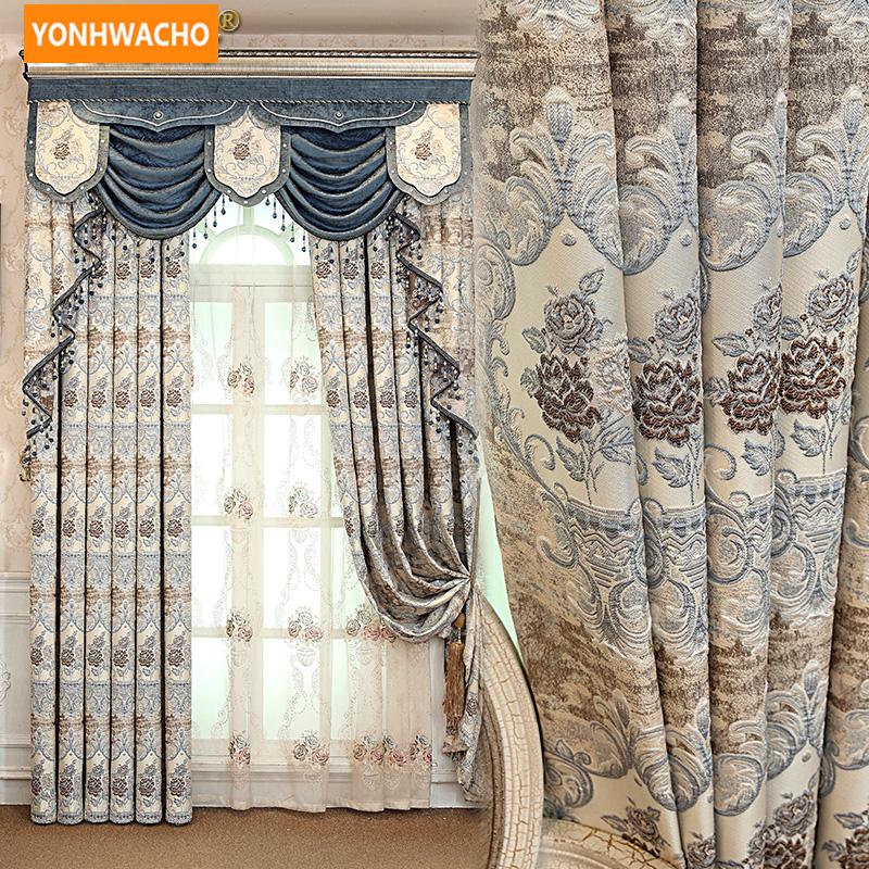 

Curtain & Drapes Custom Curtains Exquisite Water Wave Luxury European Chenille Embroidered Cloth Blackout Tulle Valance Drape N747