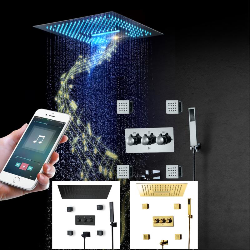 

Embedded 400*400mm Music Overhead Shower Bathroom LED Set Chrome-plated Black Gold Screen Sets