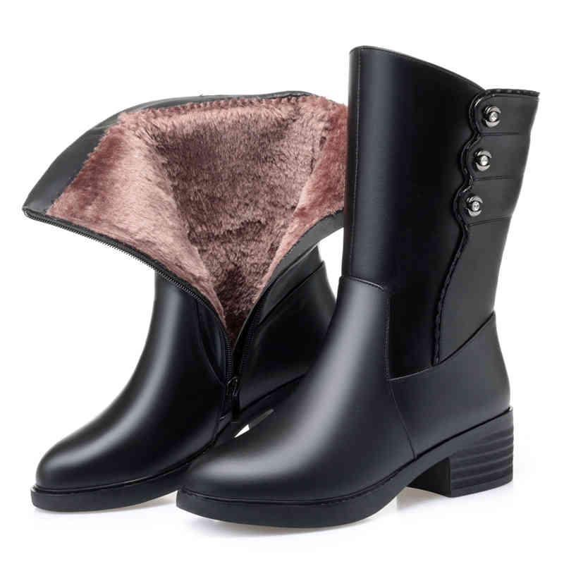 

Boots GKTINOO Winter Warm Wool Women High Heel Black Genuine Leather Waterproof Thick Heels Fur LAHC, 77071 black plush