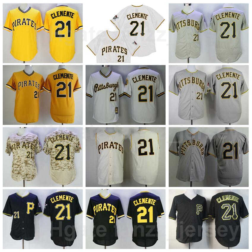 

1953 1962 Vintage 21 Roberto Clemente Retro Baseball Jersey Flexbase Cool Base Cooperstown Retire Pullover Black White Yellow Grey Beige Stitching Top Quality