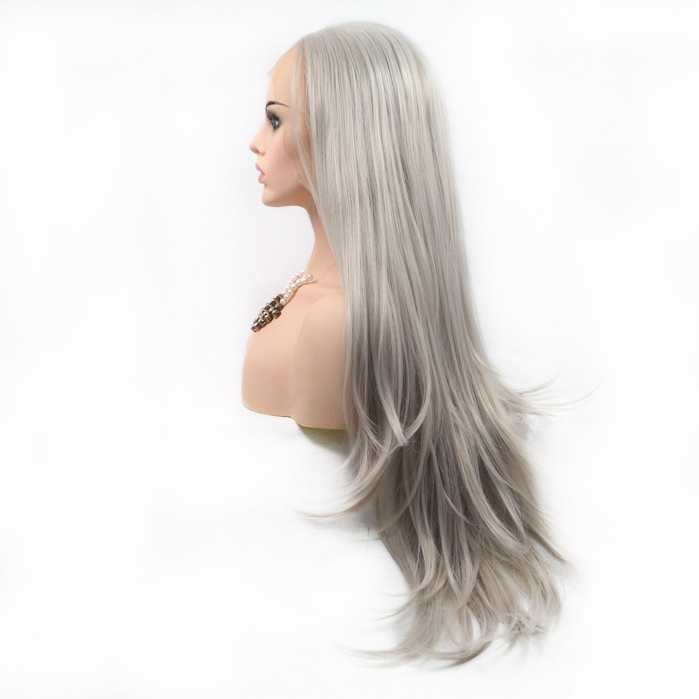 

2021 new high-temperature silk headset European and American fashion fashion silver-white front lace half-hand hook wig leisure daily wigs, Custom