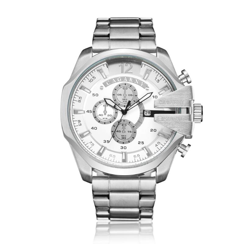 

Cagarny Quartz Watch For Men Silver Full Steel Mens Watches Auto Date Military Man Wristwatch Waterproof Male Clock Wristwatche Wristwatches, Slivery;brown