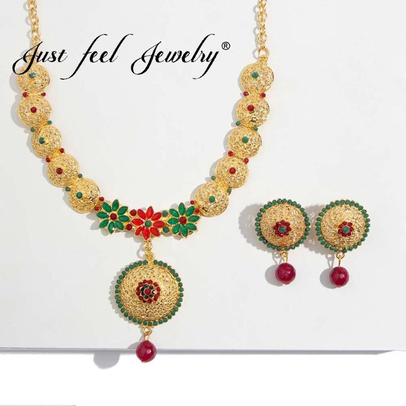 

Earrings & Necklace JUST FEEL Luxury 2 Colors Crystal Jewelry Stes For Women Arab Dubai Wedding Imitation Pearl Beads Set, As pic
