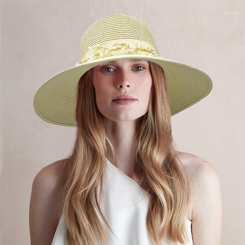 

Women Beach Hat Wide Brim Straw Anti UV Floppy Sun Cap Foldable Summer Breathe Freely Hats, Blue;gray
