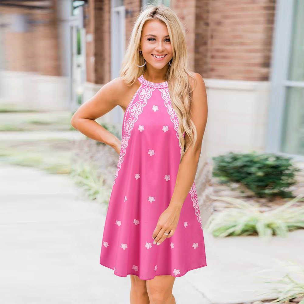 

Summer Women Dress Print Sleeveless Vintage O Neck Loose Waist Simplicity Sexy Plus Size Streetwear Beach Casual Dresses 210608, Black