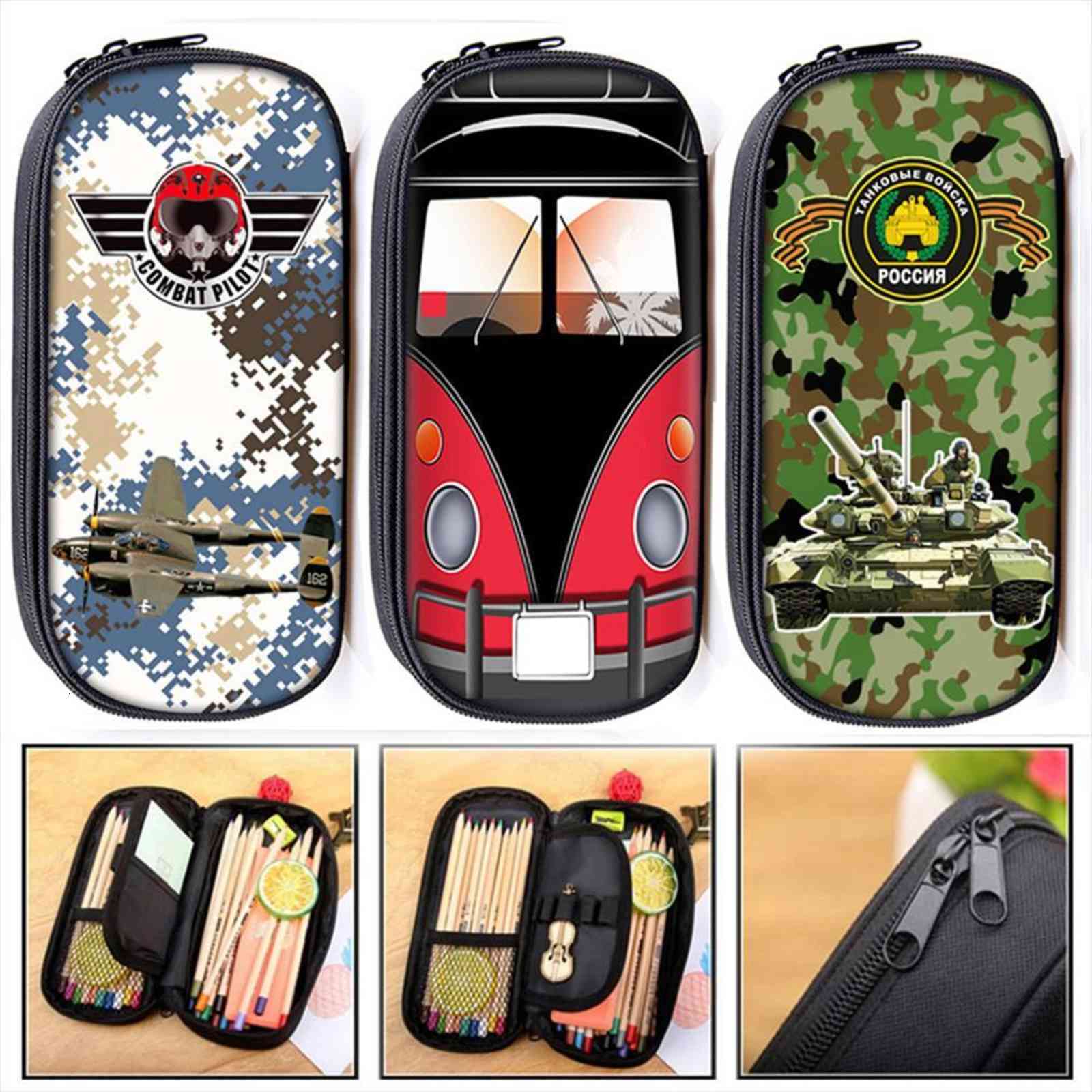 

cartoon car tank plane cosmetic bag cases pencil boys school case bags stationary kids box supplies