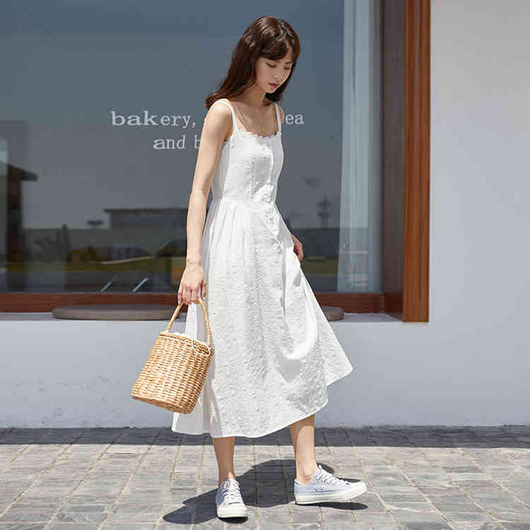 Summer Dress Girls Party Female Vintage slip braces white Sleeveless Women Dresses long oversize Robe Vestido 210417Z
