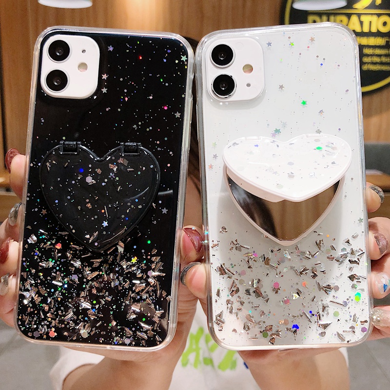 

Luxury Glitter Mirror Phone Cases with Holder for iPhone XS XR 12 Pro Max Case, Pink