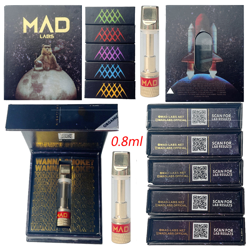 

Newest MAD LABS Atomizers Vape Cartridges Packaging 0.8ml Carts Ceramic Coil Empty Vapes Pens Cartridge Thick Oil Vaporizer 510 Thread