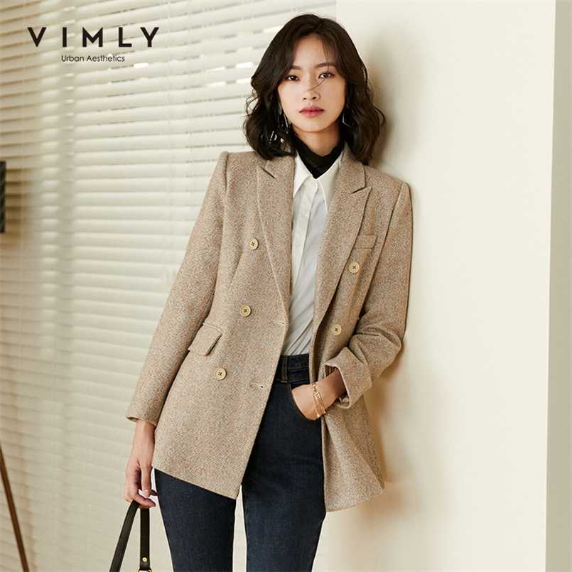

Vimly Women's Blazer Retro Double Breasted Solid Wool Jackets Autumn Winter Notched Work Wear Coats Lady Outwear Tops F3125 211110, Apricot coffee