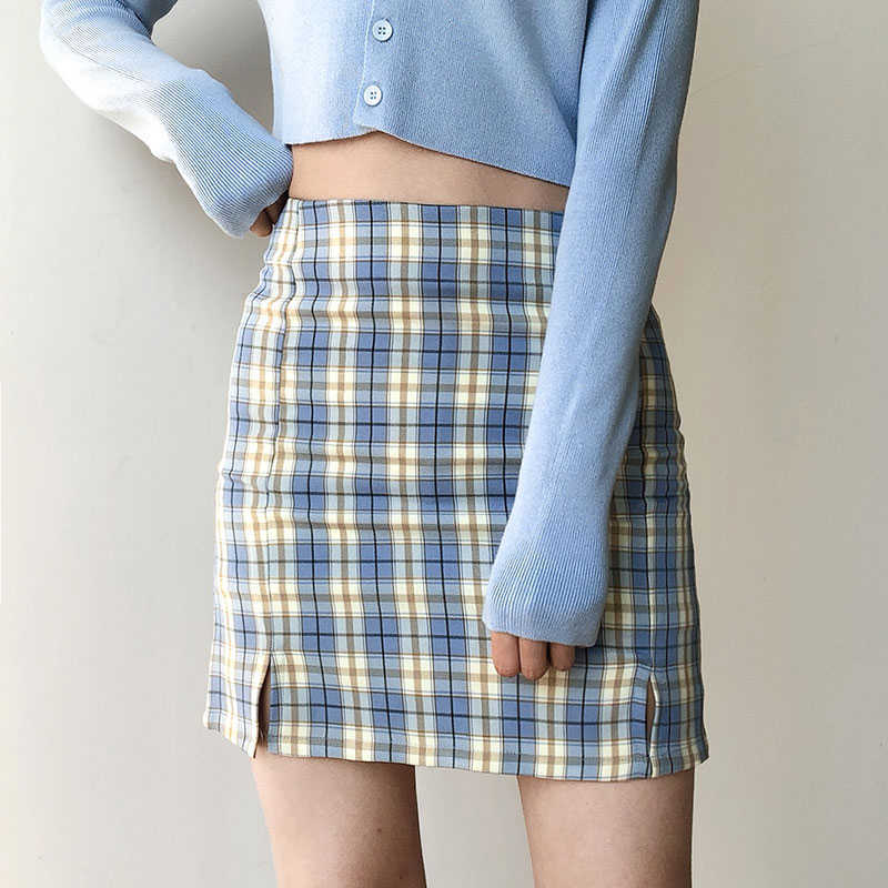 

FASHION Sexy Summer Autumn Plaid Multicolor Korea Split Harajuku Clothes Skirts Mini Skirt Kawaii Girl V911 210603, Red
