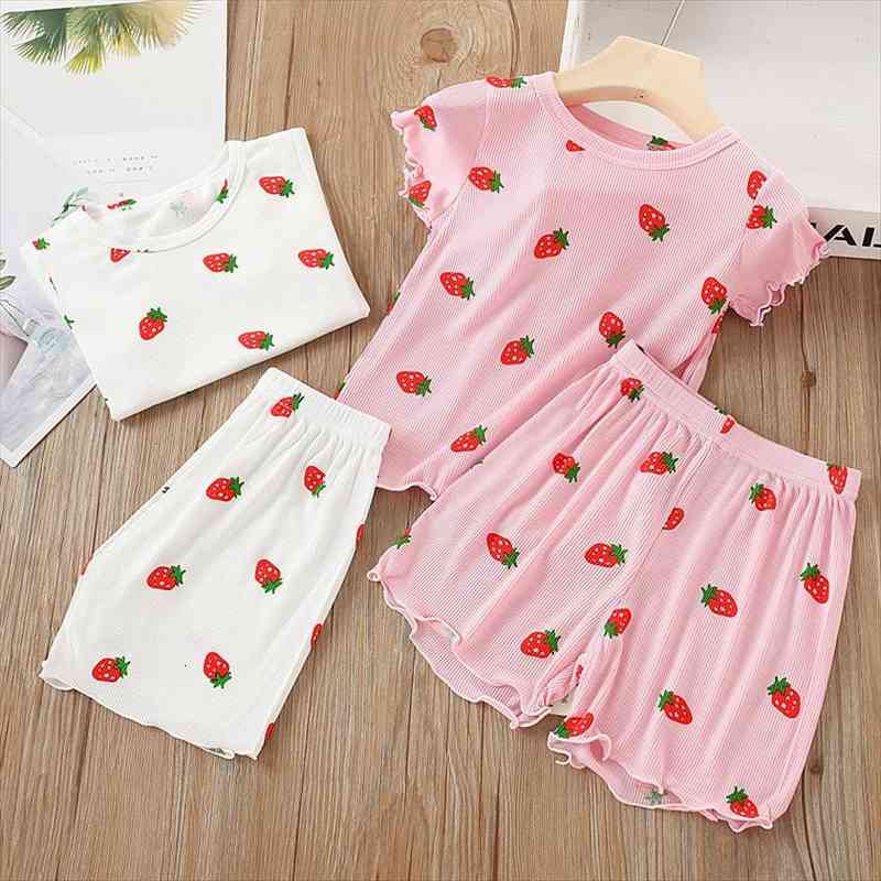 

baby clothes girl summer sets cotton casual short sleeve strawberry printed t-shirt shorts 2 pcs set for 0-6y, White