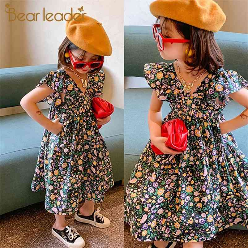 

Kids Girls Elegant Summer Dresses Fashion Baby Flowers V-neck Party Vestidos Children Princess Floral Costumes 3-7Y 210429, Ah5240black