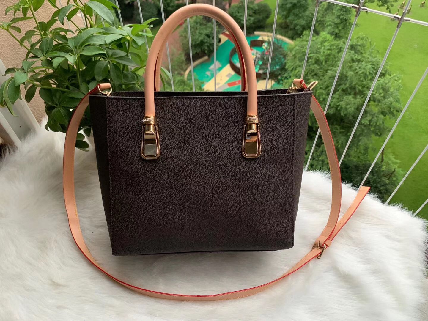 

3 colors High Quality Old flower Bag Handbags Fashion Women Shoulder Bags Leather Handbag Luxurys Purse Tote Travel, Brown checkered