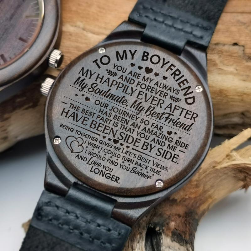 

To My Boyfriend - For Husband Or Engraved Wooden Watch Luxury Men Watches Birthday Holiday Anniversary Gifts Wristwatches, Slivery;brown