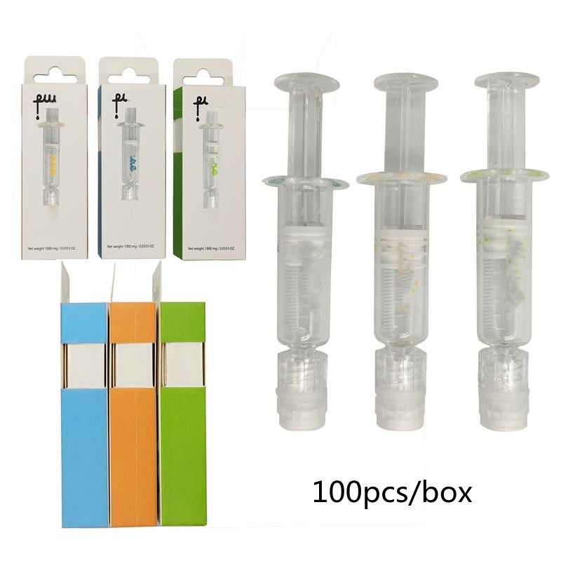 

Pure One Glass Syringes Luer Lock Injectors Packages 1.0ML Atomizers Oil Filling Tools Packaging Box For 510 thread Cartridges Disposable for Oil container Empty