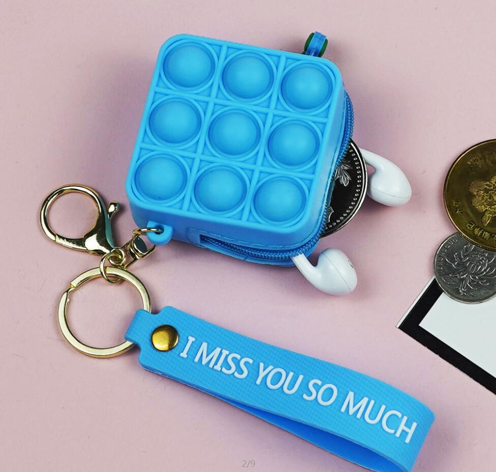 

Square Mini Bubbles Christmas Toy Sensory Rubber Silicone Purses Cute Shape Key Ring Fidget Push Pop Bubble Puzzle Cases Wallet Coin Bags Keychain gift C105