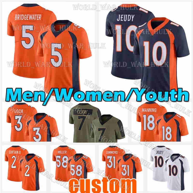 

Teddy Bridgewater Jerry Jeudy Bronco Football Jersey Von Miller Justin Simmons Bradley Chubb Javonte William Courtland Sutton Champ Bailey Noah Fant Dalton Risner, Men custom jersey(y m)