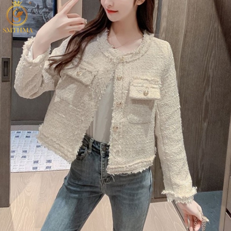 

Runway Style Tweed Short Jacket Women Autumn Winter Casual Vintage Coat Elegant Female Top 210520, Photo color