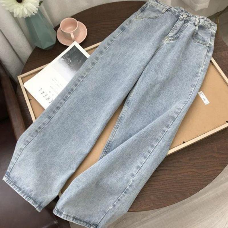 

Women' Jeans Light Blue Denim Trousers Vintage Wide Leg Pants Women Korean Straight Long High Waist Casual Loose With Belt 2021 Autumn