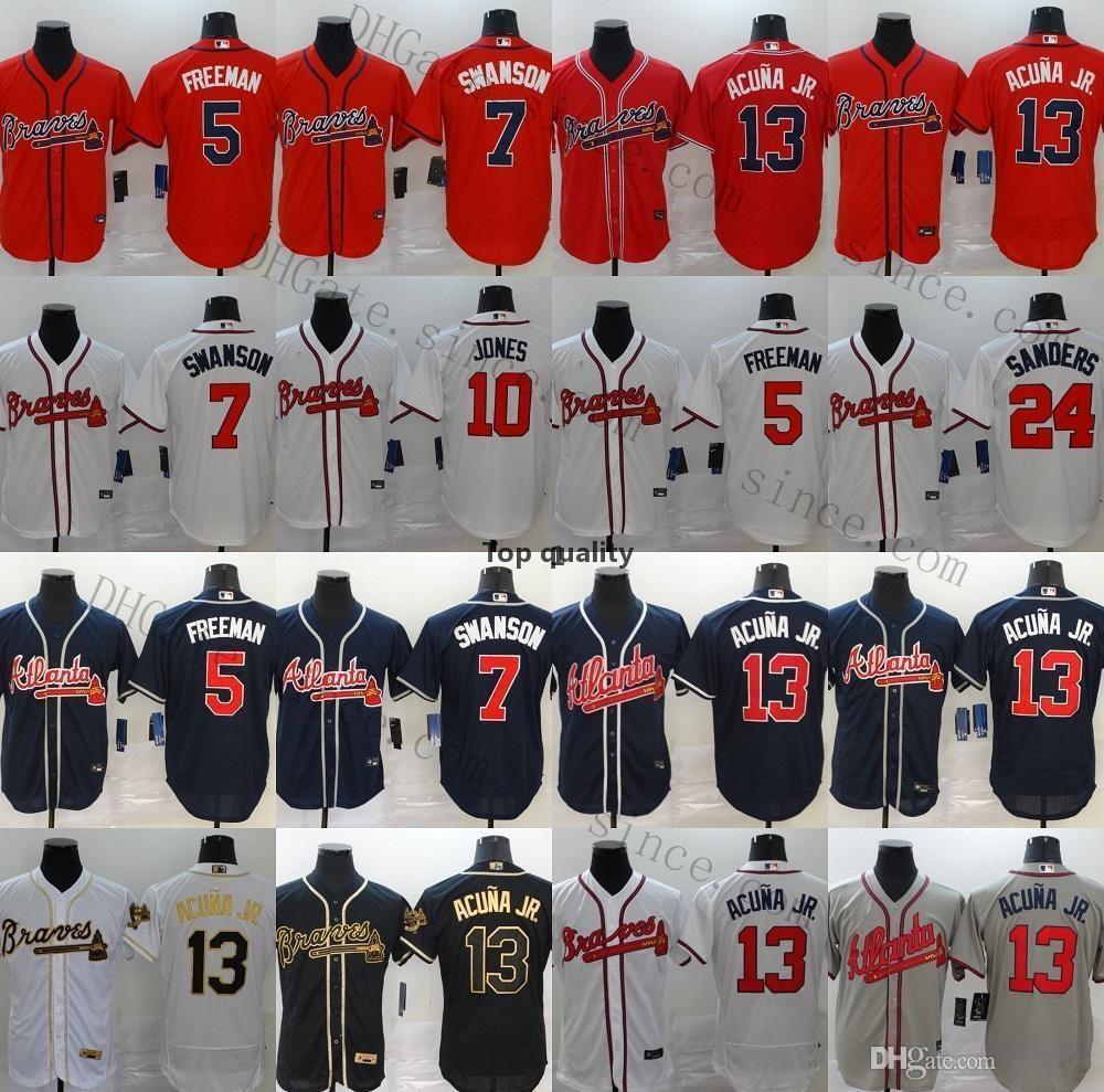 #13 Ronald Acuna Jr Jersey Braves 5 Freddie Freeman 7 Dansby Swanson 24 Deion Sanders Mens Womens Youth kids Cool Flex Baseball jerseys