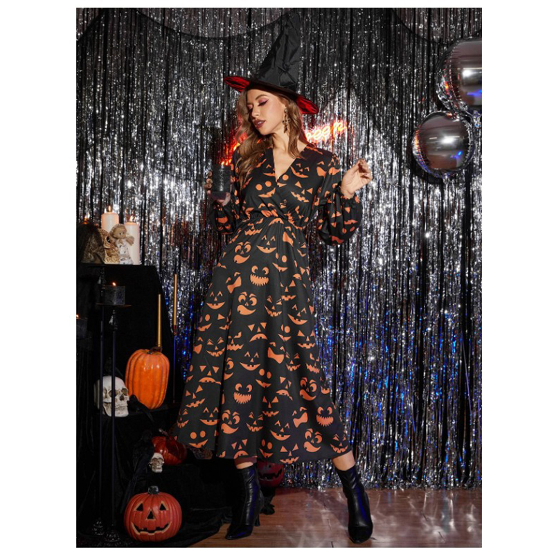 

Halloween little print dress autumn and winter multicolor adult ladies retro 2021 holiday top simple carnival, Black;gray