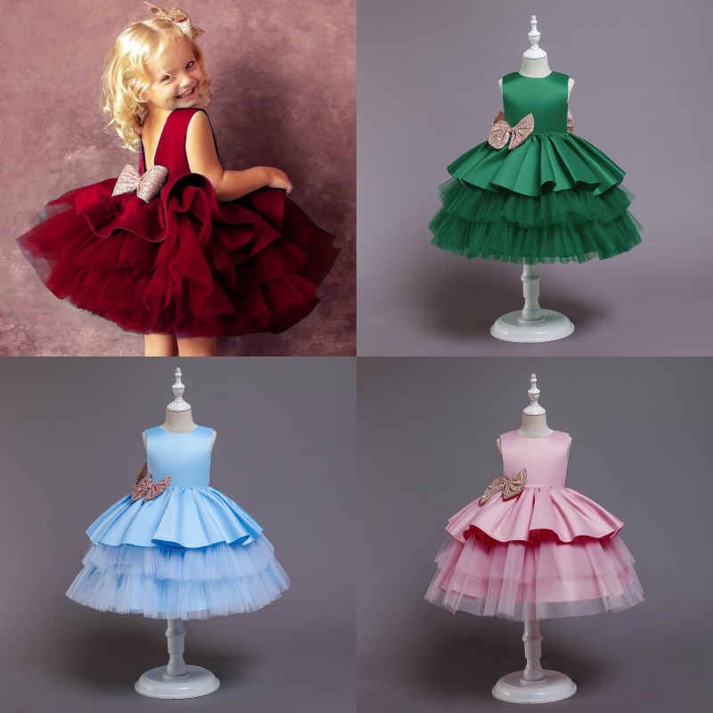 

Girl's Dresses Sequin Cake Double Baby Girl Dress 1 Year Birthday Born Party Wedding Vestidos Christening Ball Gown Clothes 206 H1, As show
