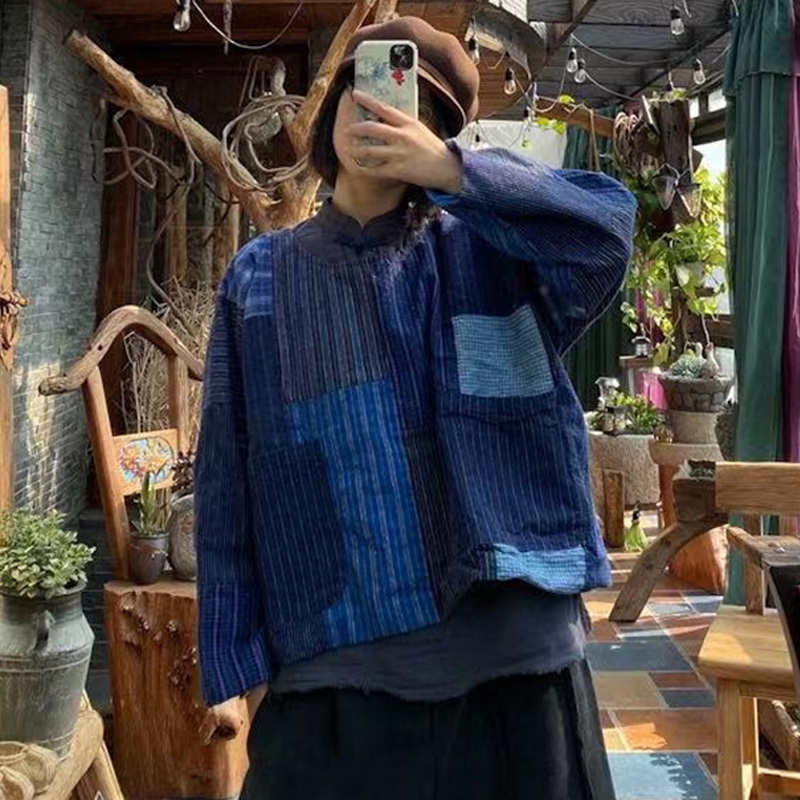 

Johnature Women Vintage Patchwork Color T-Shirts Bat Sleeve O-Neck Cotton Linen Spring Loose Original Women T-Shirts 210521, Multi