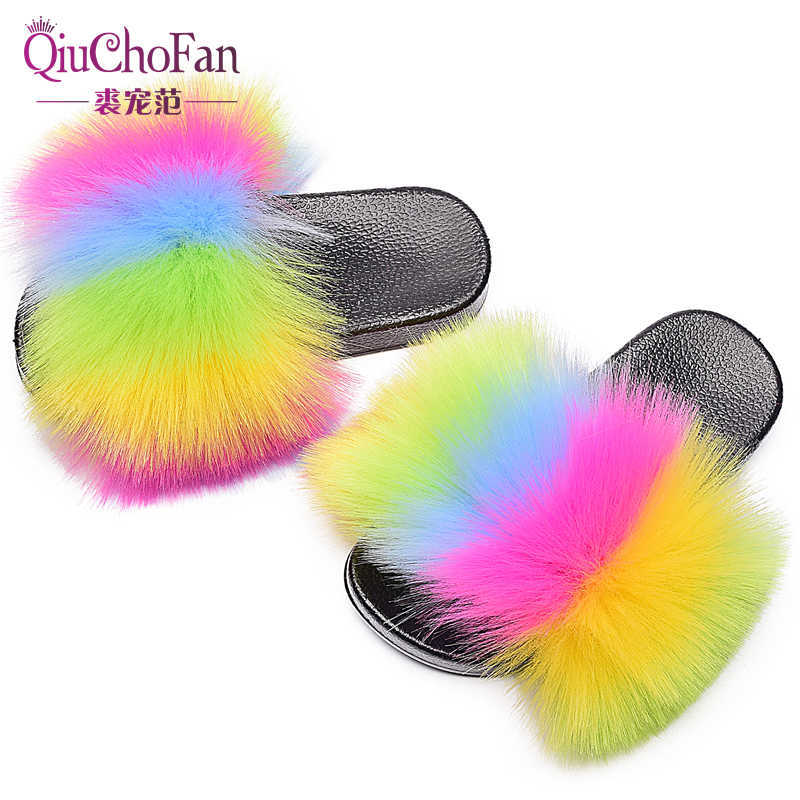 

Beautiful Girl Faux Fox Fur Slippers Kids Plush Fluffy Slides Cute Flat Fur Shoes Warm Furry Slides Toddlenr Plush Sandals Whole P0828, 01