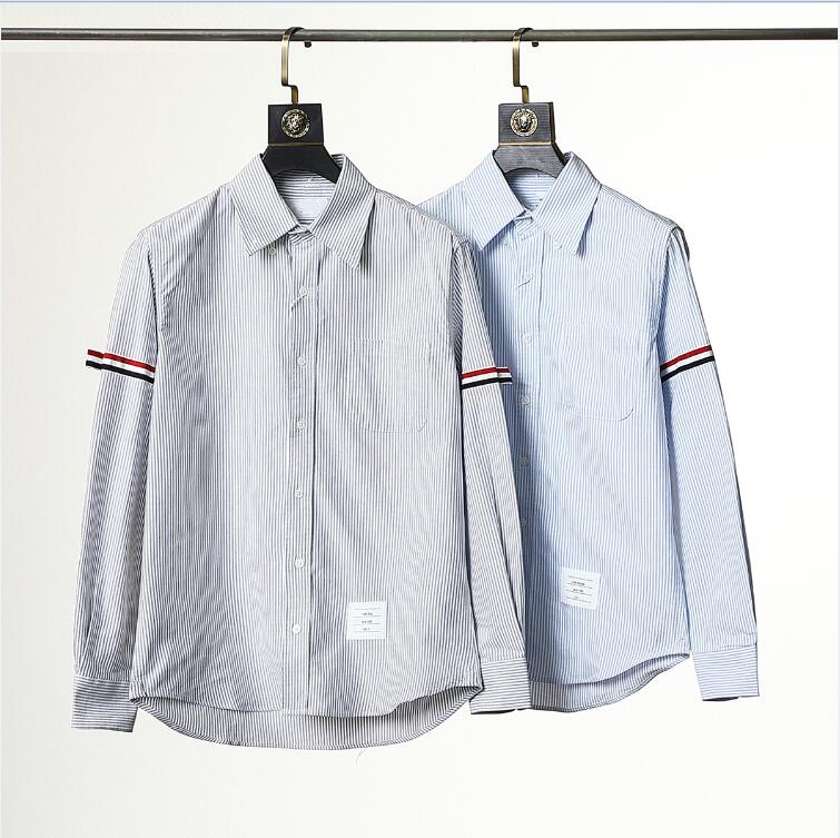 2021 summer new men's long-sleeved shirt casual cotton business yarn-dyed striped men and women the same long-sleeved T-shirt-image-698406052