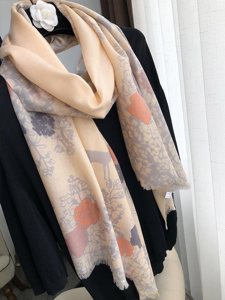 

Scarves Featured Australian Wool Scarf For Women In Autumn And Winter, Korean Version, Long, Gentle Nude Color Printing Shawl Dual-use, Blue;gray