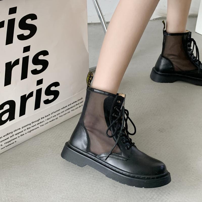 Boots Female Summer Thin Trend British Style Mesh Breathable Solid Color Thick Bottom Short Tube Single . M1QB