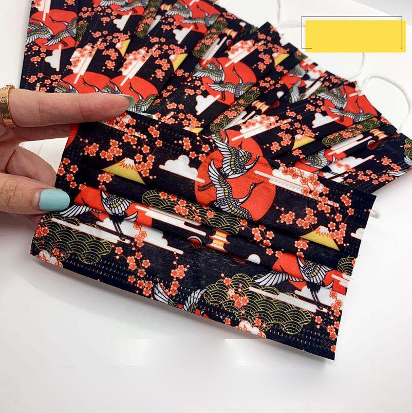 

6 Style Luxury 3 Layer 95%Filtration Efficiency Adult Children Printing Flower Disposable Face Masks Dustproof Prevention Influenza Face Mouth Mask