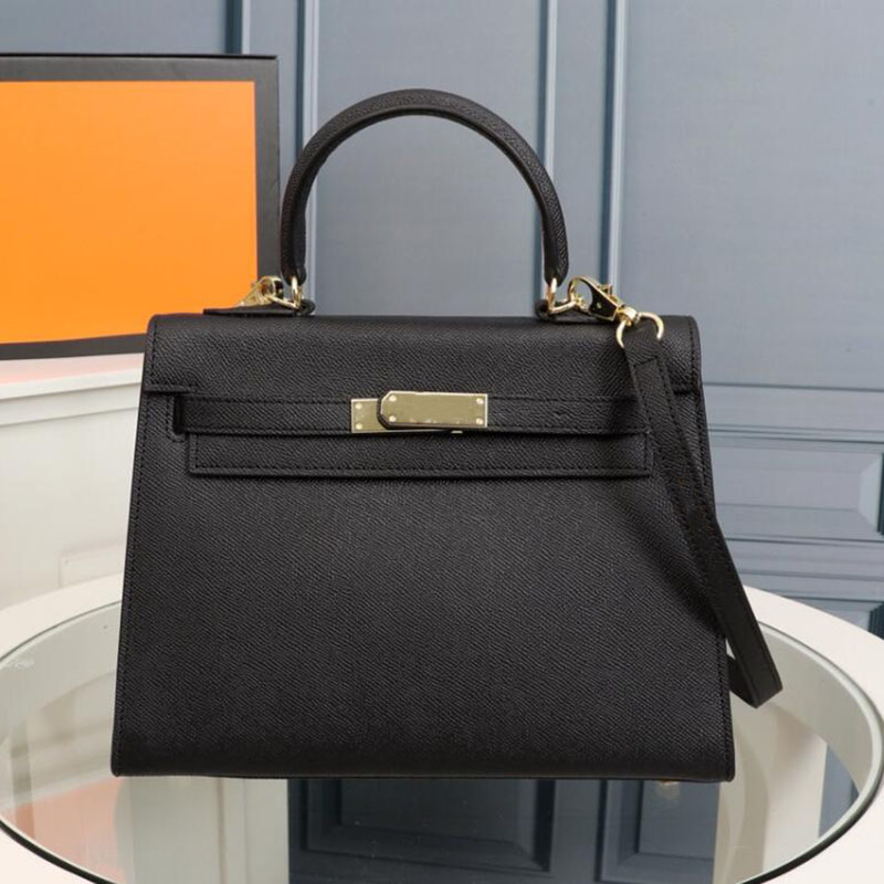 

2022 women's bag fashion cowhide Bag Black White Tote Litchi Pochette Leather Handbags with palladium plated hardware, Color 1