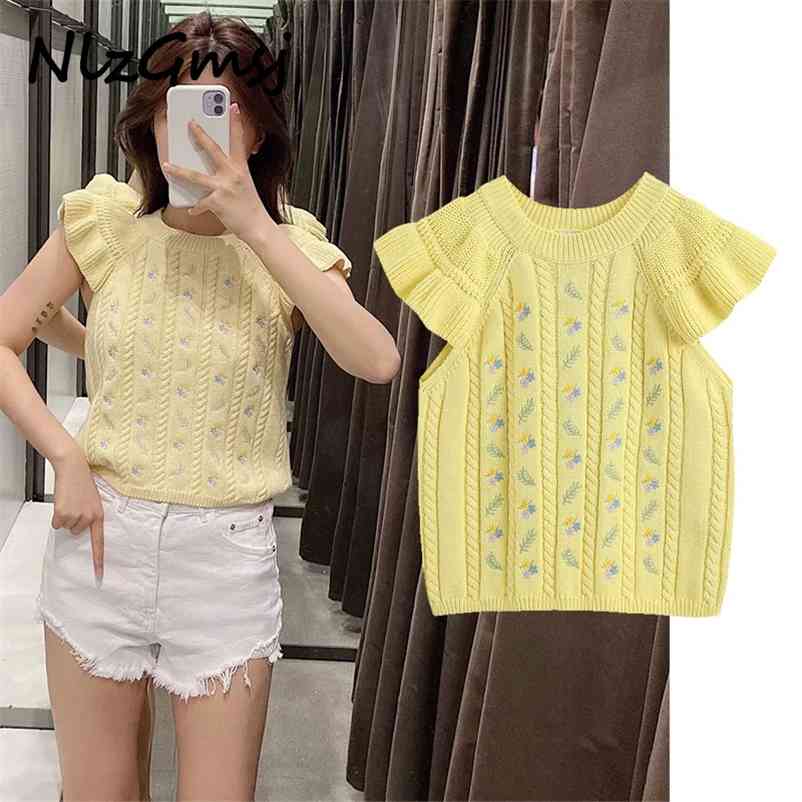 

ins blogger floral embroidery knitted summer t shirt women harajuku tshirt camisetas verano mujer za sweaters tops 210628, Yellow