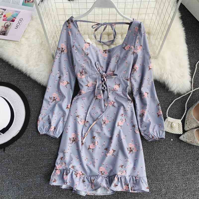 

Spring Vintage Dres Slim Bandage Sexy Bodycon es Ladies Long Sleeved Floral Print Mini Vestidos Mujer Female 210602