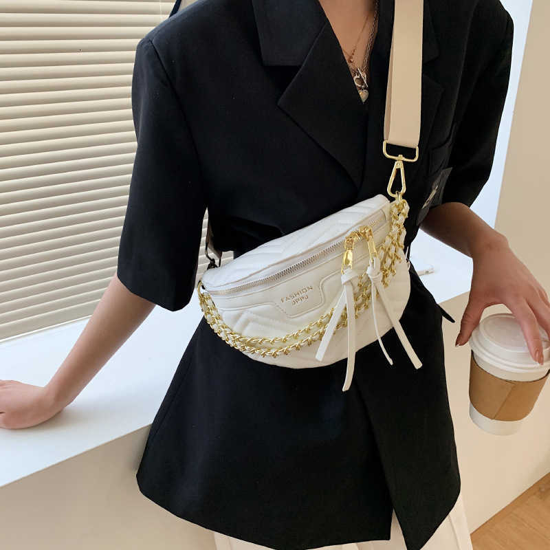 

2021 Summer Waist Chain Embroidery Trend Fashion Women's Cht Bag Korean Single Shoulder Msenger Bag, White