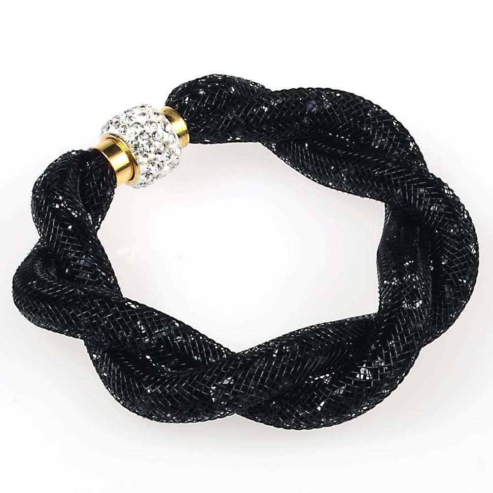 

Miasol Crystal Bracelet/bangle with Pave Crystal Magnetic Clasp,crystal Sparkling Dust Weave Hollow Punk Bracelet Christmas Gift Q0719