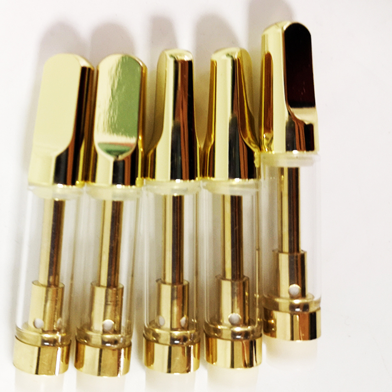 

Gold Vape Cartridges Atomizers 0.8ml 1.0ml Cart Golden Color Vapes Pen Carts E Cigarettes Empty Thick Oil Atomizer 510 Thread Vaporizer Th205 PVC Tubes packaging