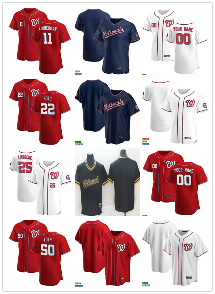 

Men Women Youth 50 Austin Voth 11 Ryan Zimmerman 25 Adam LaRoche 22 Juan Soto Custom Baseball Jersey Blank red white navy, Blue;black