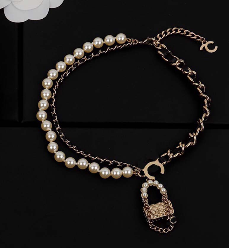 

Top quality charm pendant necklace with handbag design nature white pearl beads genuine leather for women wedding jewelry gift have box PS4063