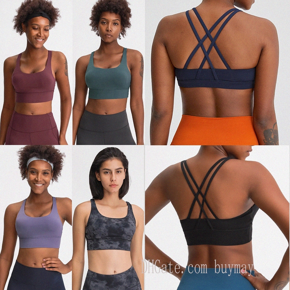 

2021 24colors tanks yoga bra gym align training top tops cross back plastic sports underwear lu lulu women gather vest running fitness 0103 eFmj#
