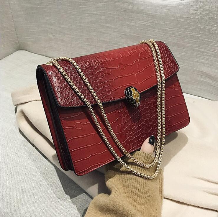 

Factory wholesale women shoulder bag Joker solid color womens chain bags fashion embossed crocodile handbag elegant atmospheric leather retro handbags