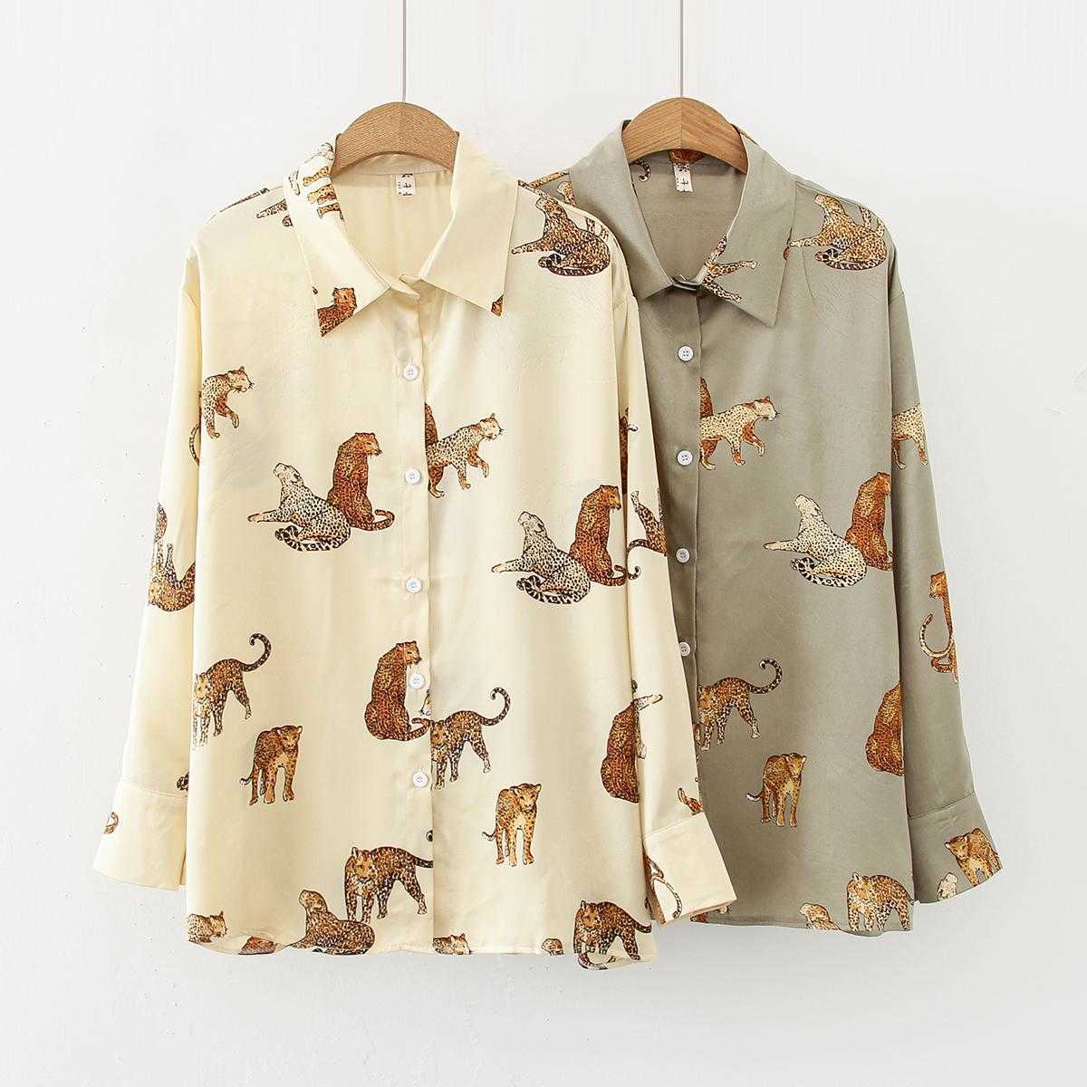

Fashion women blouses leopard printing shirts spring Autumn long sleeve blouse shirts Blusas Mujer 210708, Green
